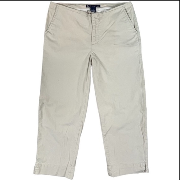 So Stretch Sz 3 khaki capri pants, slits on sides, thin waistband, pockets, EUC - Picture 1 of 10